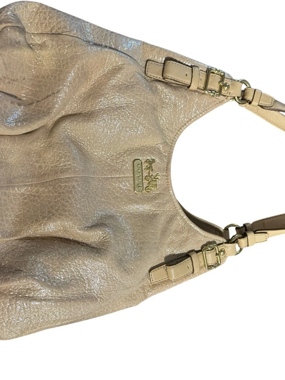 Coach Shimmery Taupe Leather Hobo with Gold Hardware